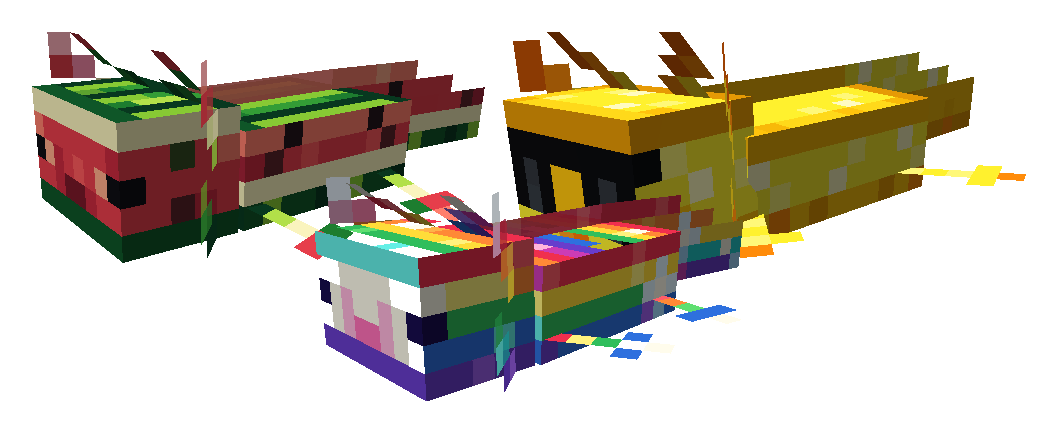 Watermelon, rainbow and gold axolotl skins